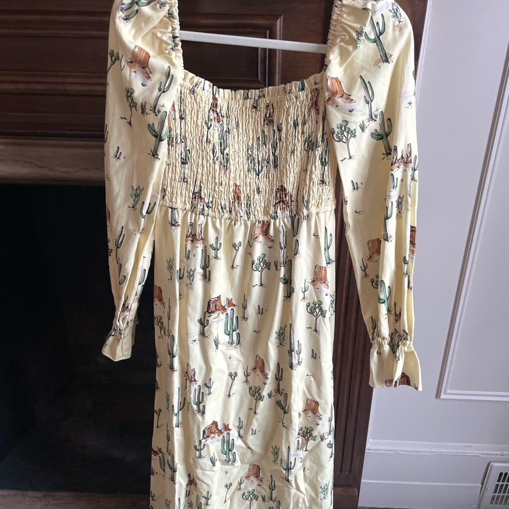 Kitri Jolene Western Cactus Print Smocked Maxi Dress Small